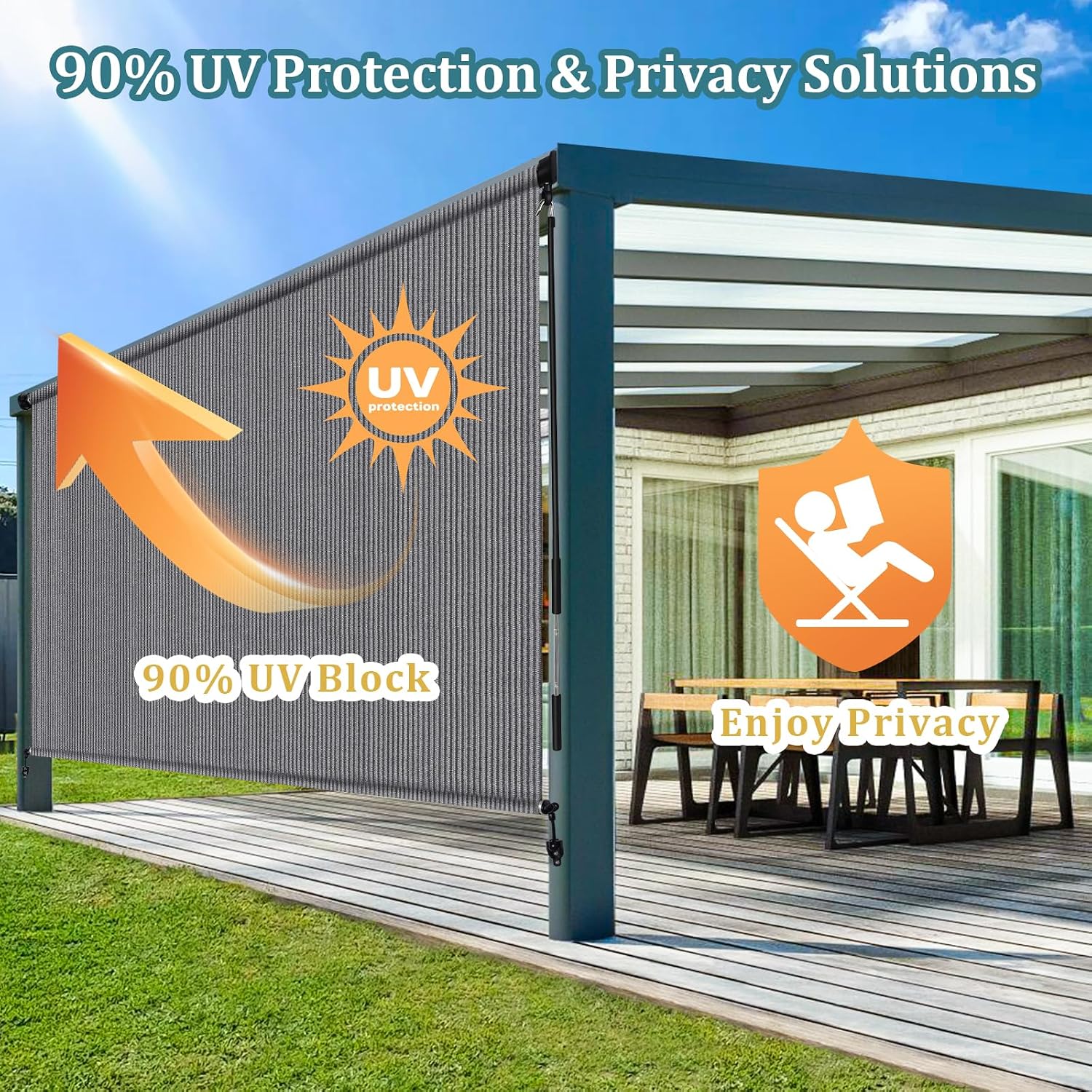 Outdoor Roller Shades for Porches and Pergolas: Fabric Density, Spliced-Pole Design, and the UV Block Numbers That Actually Matter