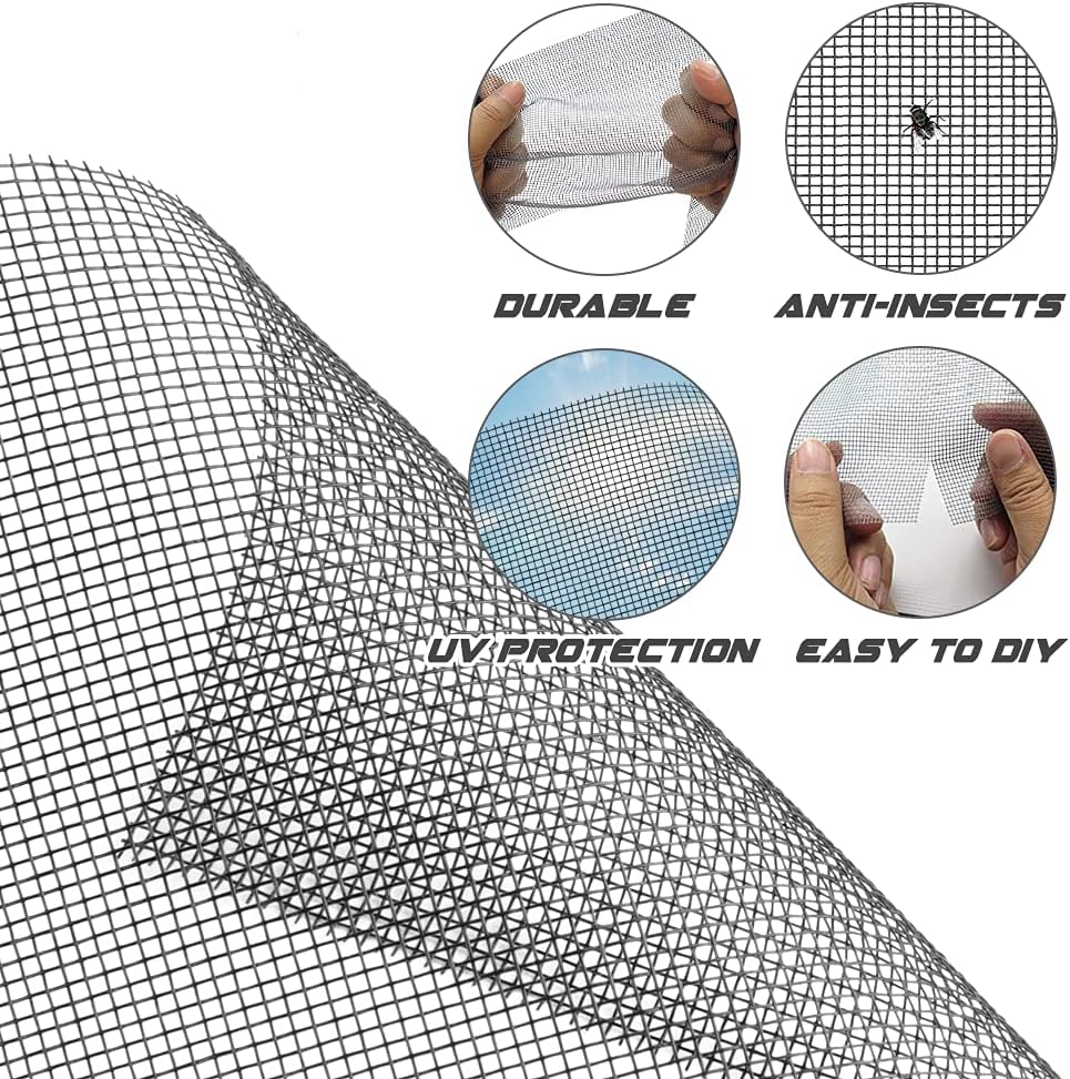 Screen Repair Kit Easy DIY Project 36" x 90" Fiberglass Screen Mesh with Rolling Tool and Screen Retainer Spline Screen Replacement kit for Windows Sliding Doors and Patio Screens (36" x 90"